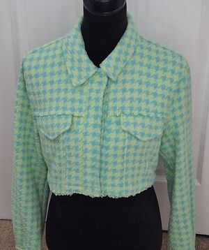 NEW Zara Mint Green/Teal Herringbone Crop Jacket    Size L